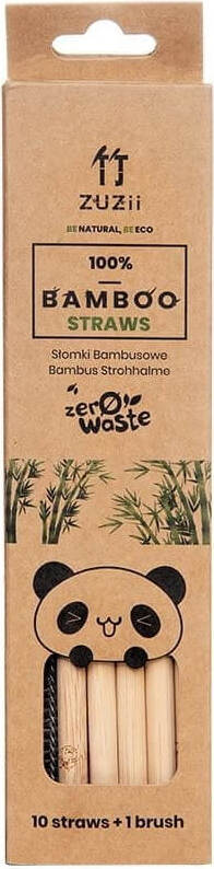 ZUZII Bambus-Strohhalme ohne Rinde, 10 Stück mit Reinigungsbürste, nachhaltige Trinkhalme aus Bambus für umweltbewusstes Trinken