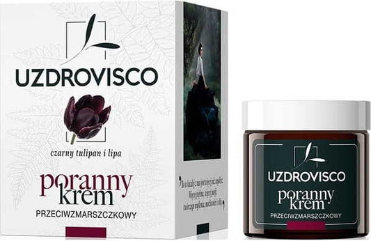 Anti-Falten-Gesichtscreme von UZDROVISCO mit schwarzer Tulpe und Linde, 50 ml, für tagliche Hautpflege.