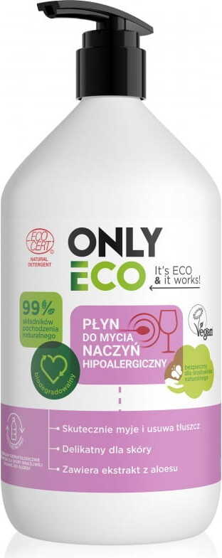 Hypoallergenes Öko-Spülmittel von ONLY ECO in 1000 ml Flasche, umweltfreundlich und sanft für empfindliche Haut.