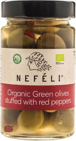Grüne Oliven gefüllt mit Paprika in eingelegter BIO 300 g - NEFELI
