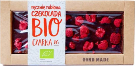 Bio Dessertschokolade mit Himbeeren von STAROPOLSKA SÜSSWAREN, 53 g, cremale Schokolade mit fruchtigen Himbeeren.