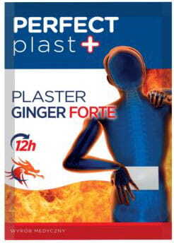 Wärmepflaster von PERFECT PLAST mit Ingwer, 12 x 18 cm, auf einer weißen Oberfläche liegend, sichtbar in der Abbildung.