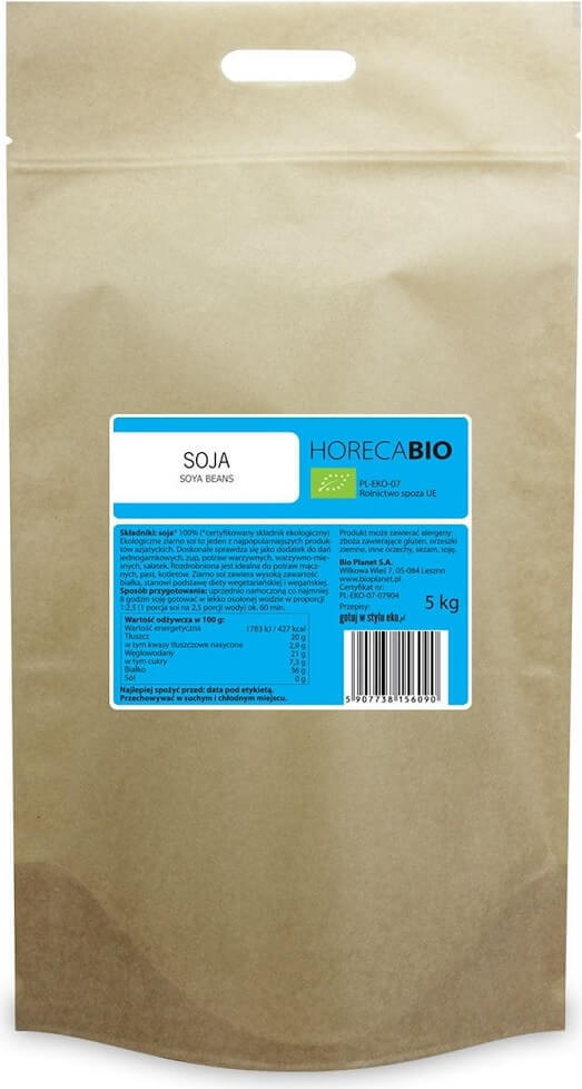 BIO PLANET Bio Sojabohnen in 5 kg Verpackung, frische und hochwertige Sojabohnen für HORECA, sichtbar in der Packung