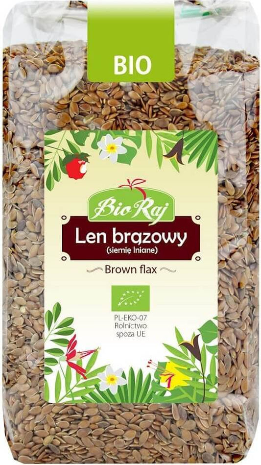Brauner Bio-Leinsamen (Flachs) in 500 g Packung, BIO RAJ, mit sichtbaren ganzen Samen für gesunde Ernährung