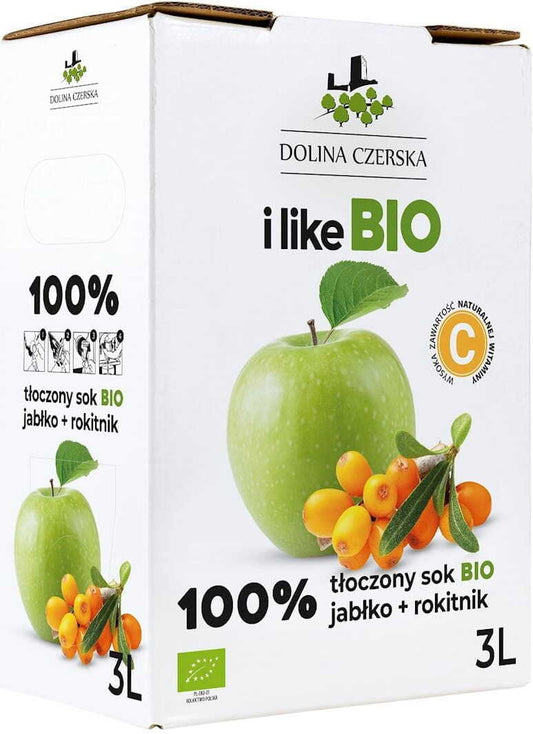 Bio Sanddorn Apfelsaft von DOLINA CZERSKA, 3-L-Flasche, naturtrüb und frisch, mit Sanddorn in Glasflasche