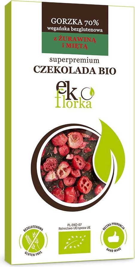 BIO BIO 85 g glutenfreie Premium-Bitterschokolade mit Cranberry und Minze - EKOFLORKA