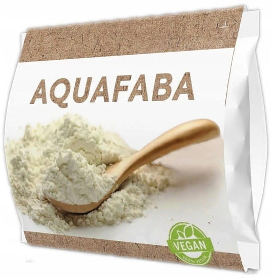 Gefriergetrocknete, lösliche Aquafaba von VITKO in einer Verpackung, ideal zum Backen und Kochen.