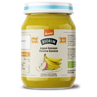 6 Monate Fruchtpüree Apfel - Banane ohne Zuckerzusatz demeter BIO 190 g - BIOBIM