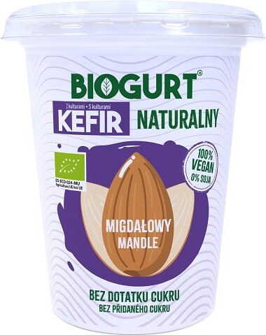 Veganer Mandel-Kefir-Alternative von BIOGURT, fermentiert, ohne Zucker, in 400 g Packung, cremig und bio-zertifiziert.