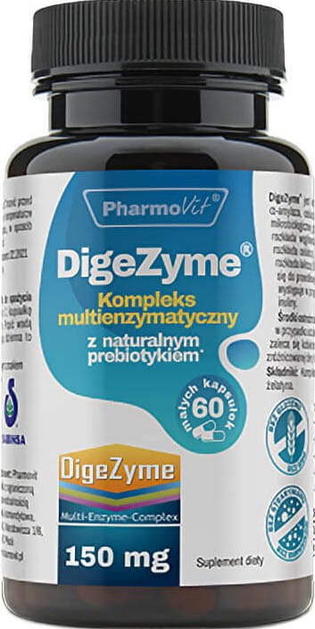 Digezyme Multi-Enzym-Komplex mit einem natürlichen Präbiotikum 150 mg 60 Kapseln PHARMOVIT