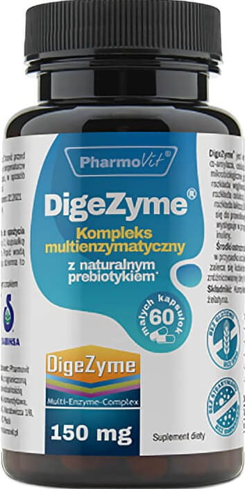 Digezyme Multi-Enzym-Komplex mit einem natürlichen Präbiotikum 150 mg 60 Kapseln PHARMOVIT Hover Image