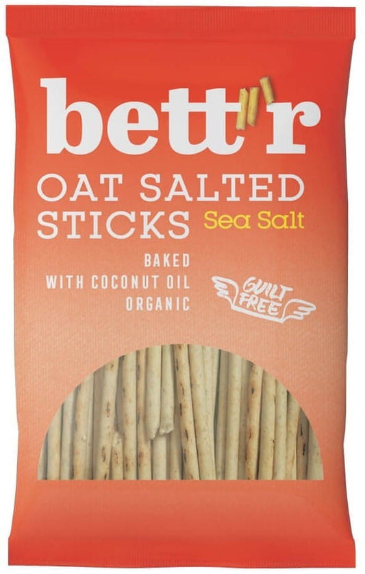 Bio Hafersticks mit Meersalz von BETTR, 50 g, knusprige Haferriegel mit Meersalznote, ideal als gesunder Snack.