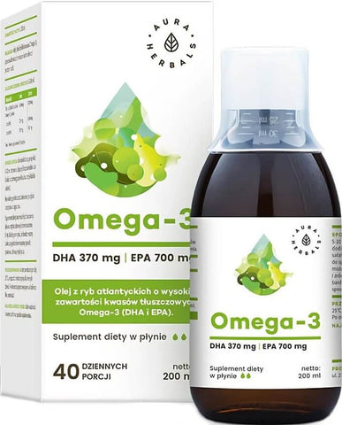 Omega - 3 DHA 370 mg EPA 700 mg Atlantisches Fischöl 200 ml AURA-KRÄUTER