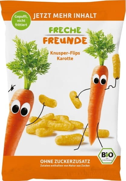 Bio-Maischips mit Karotten von ERDBAR - FRECHE FREUNDE, 30g, knuspriger Snack mit gesunden Gemüsenoten