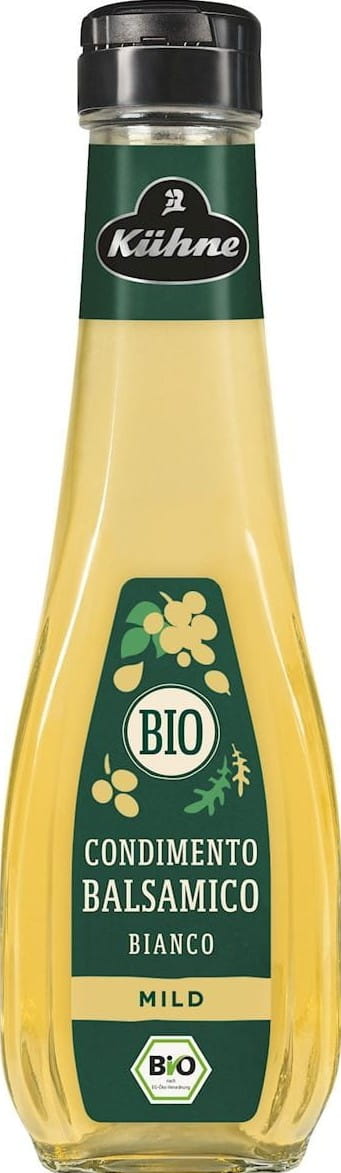 Weißer Bio-Balsamico-Essig von KUHNE in 250 ml Flasche, gefiltert und klar, ideal für Salate und Dressings