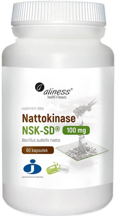 Nattokinase NSK ALINESS-Kapseln mit 100 mg Bacillus subtilis Natto, 60 Stück, in einer offenen Kapsel packung