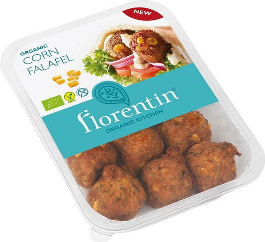 Glutenfreier BIO-Falafel mit Mais und Paprika von FLORENTIN, 240 g, frisch zubereitet und appetitlich präsentiert.