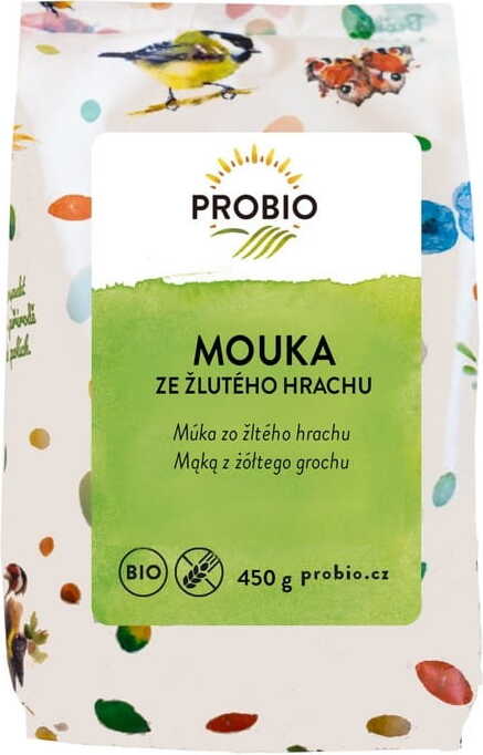 Gelbes Bio-Erbsenmehl von PROBIO in 450 g, feines Mehl aus getrockneten gelben Erbsen, für Kochen und Backen.