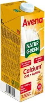 Bio Haferdrink mit Calcium von NATURGREEN in 1000 ml Flasche, zeigt die Verpackung und das Produkt vor neutralem Hintergrund