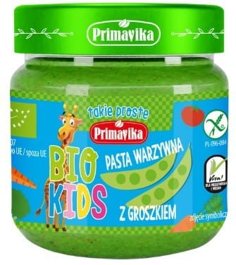 Bio Gemüsepaste mit Erbsen von PRIMAVIKA, Kinderportion 160 g, cremige grüne Gemüsepaste in Dose.