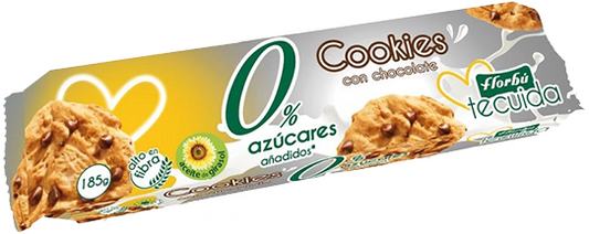 Schokoladenkekse ohne Zuckerzusatz von FLORBU TECUIDA, 185 g, nahe Ansicht der knusprigen Kekse mit Schokoladenstückchen
