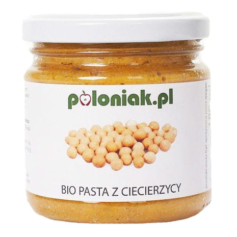 BIO Kichererbsenpaste von POLONIAK in 170 g Glas, cremige Textur, ideal für Hummus und gesunde Snacks.