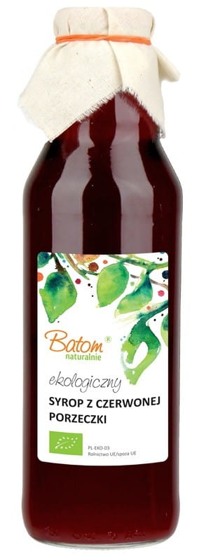 Bio Johannisbeersirup von BATOM in 750 ml Flasche, dunkle Johannisbeeren und natürlicher Fruchtgeschmack sichtbar