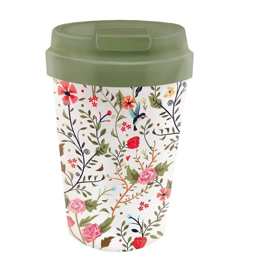 Bunter CHIC-MIC Thermobecher mit Blumen- und Vogelmotiven, 350 ml, isolierte Trinkbehälter aus Edelstahl