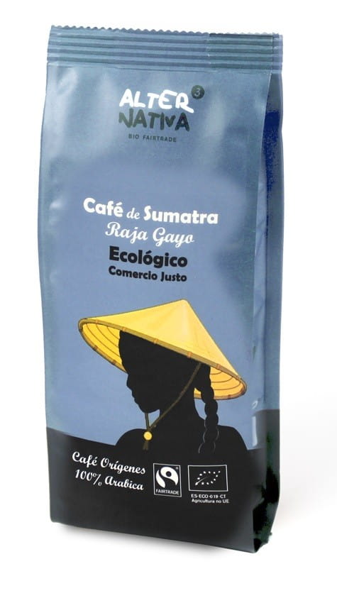 Gemahlener Arabica-Kaffee 100% Sumatra, fair gehandelt, BIO, 250 g, ALTERNATIVA, in Verpackung sichtbar