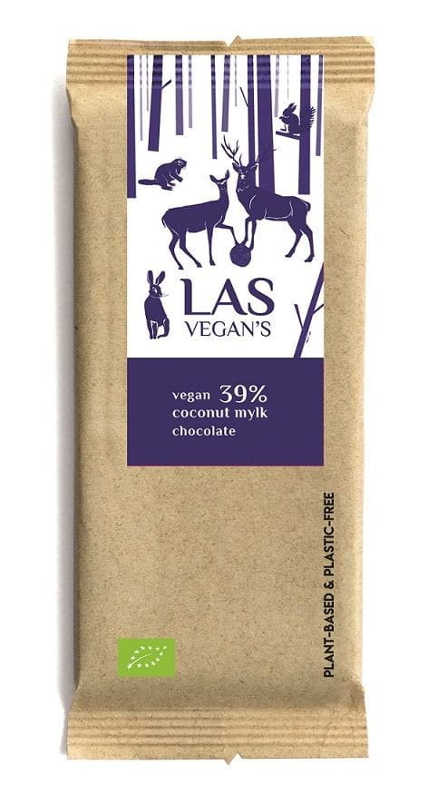 Schoko- und Kokosriegel BIO von LAS VEGAN'S, 50 g, mit Schokolade und Kokos, naturbelassen und biologisch.
