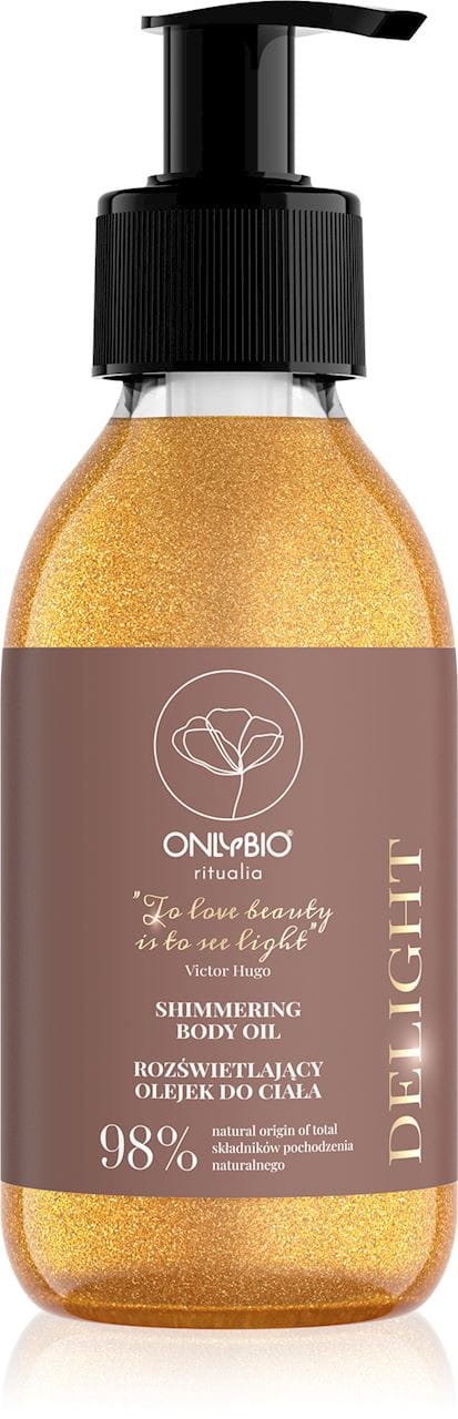 Aufhellendes Körperöl von ONLY BIO, 150 ml Flasche, zeigt das Produkt in einer eleganten Verpackung.