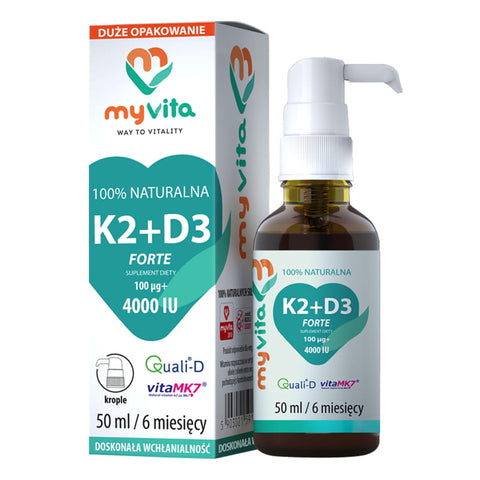 Vitamin K2 K - 2 100 µg D3 D - 3 4000 IE FORTE Flüssigkeit 50 ml Tropfen MYVITA