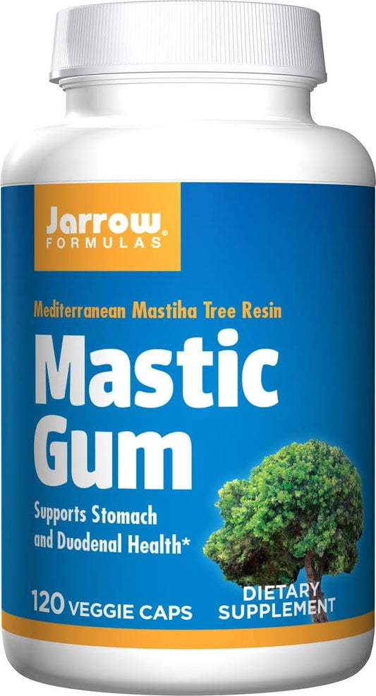 Pistazienmastix Kapseln 500 mg von Jarrow Formulas, 120 Stück, Nahaufnahme der Kapseln in einer Dose