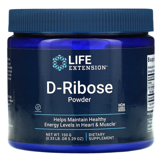 Trockenboza Dribose von LIFE EXTENSION, 150 g, Nahrungsergänzungsmittel zur Lebensverlängerung, sichtbare Verpackung und Produkt.