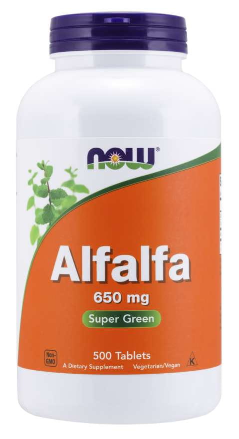 Luzerne 650 mg Tabletten von NOW FOODS, natürliche Nahrungsergänzung, 500 Stück in einer Packung