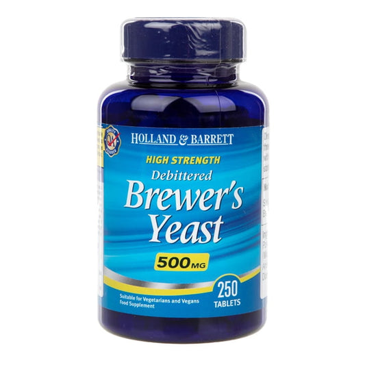 Bierhefe Tabletten von HOLLAND & BARRETT, 250 Stück, Nahaufnahme der Tabletten in einer Packung.