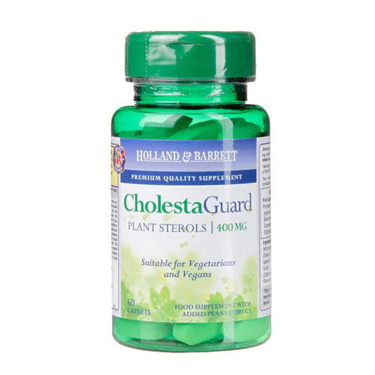 Cholestaguard 60 Tabletten von Holland & Barrett, Nahrungsergänzungsmittel zur Unterstützung des Cholesterinspiegels, in Packung.