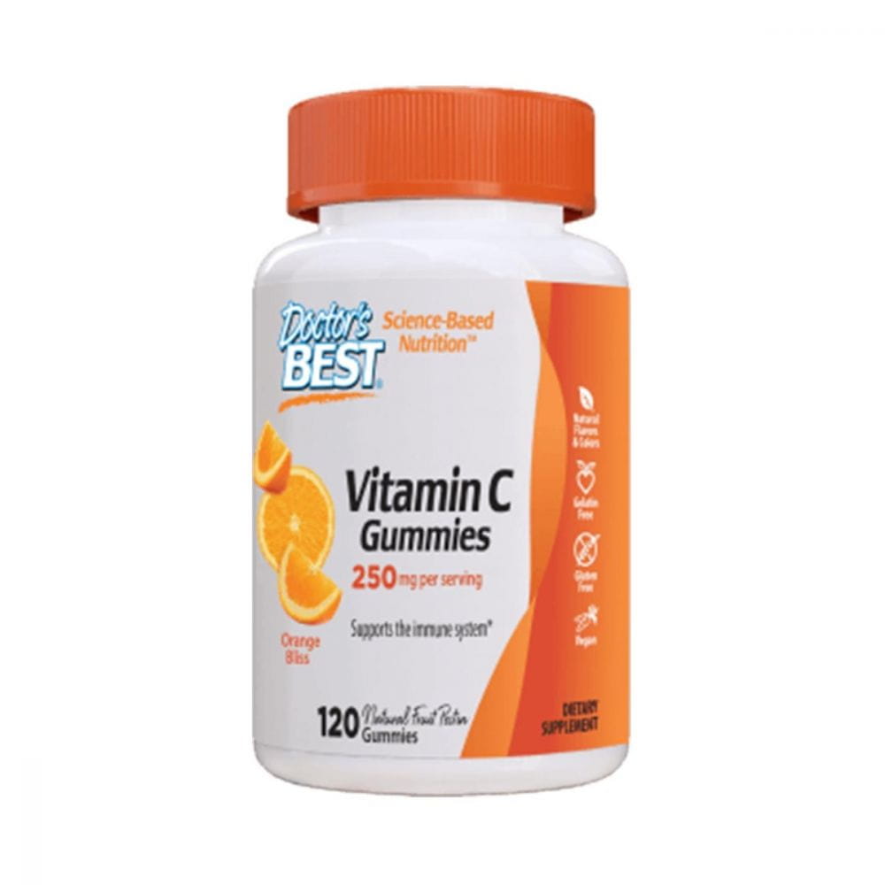 Vitamin C Gummibärchen von DOCTOR'S BEST, 120 fruchtige Vitamin C Gelees in einer transparenten Packung.