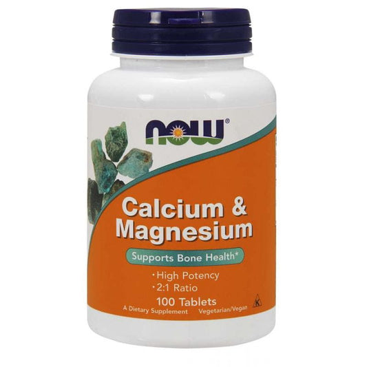 Calcium und Magnesium Tabletten von NOW FOODS, 100 Stück, nährstoffreiches Mineralpräparat für Knochen und Muskeln.
