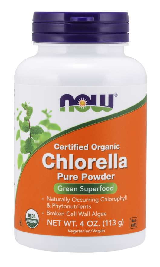 Bio Chlorella mit zerbrochenen Zellwänden von NOW FOODS, 113 g, grünes Pulver mit nährstoffreicher Algenenergie.