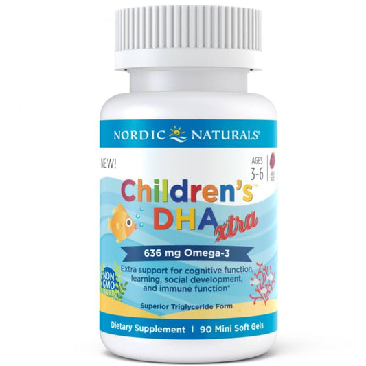 NORDIC NATURALS DHA xtra für Kinder, 636 mg, 90 Kapseln, Nahaufnahme der Kapseln in einer Packung