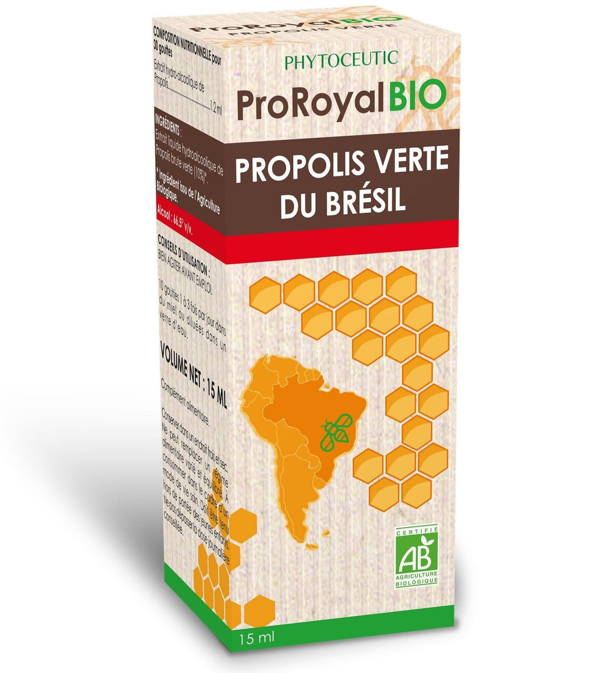 BIO Propolis Tropfen von LABORATOIRES PHYTOCEUTIC in 15 ml Flasche, Nahaufnahme der Tropfen in dunkler Flasche.