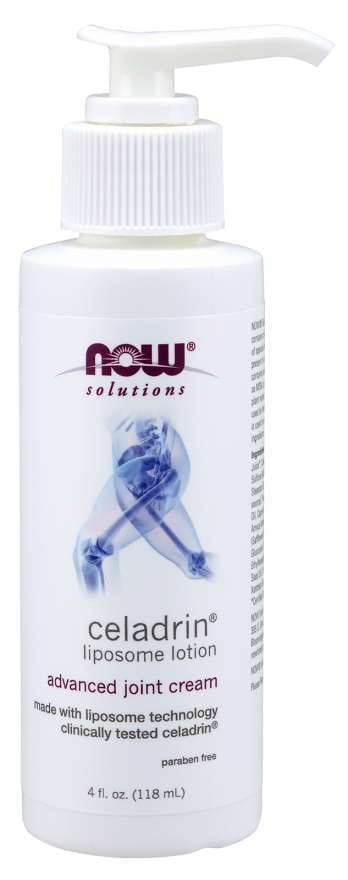 Celadrin-Balsam für Gelenke in 118 ml von NOW FOODS, sichtbare Anwendung auf Gelenken in einer offenen Tube.