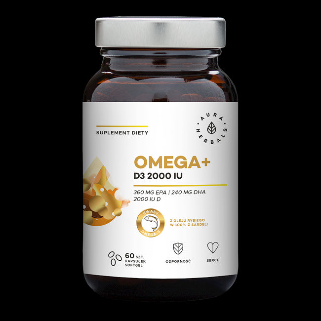 Omega und Vitamin D3 2000 IE / Cholecalciferol / 50 mcg 60 Kapseln AURA HERBALS Hover Image