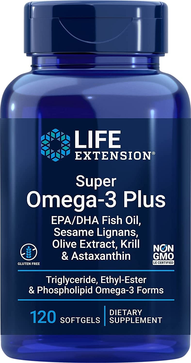 Super OMEGA - 3 plus EPA/DHA mit Sesam-Lignanen, Olivenextrakt, Krillöl und Astaxanthin 120 Kapseln LEBENSVERLÄNGERUNG