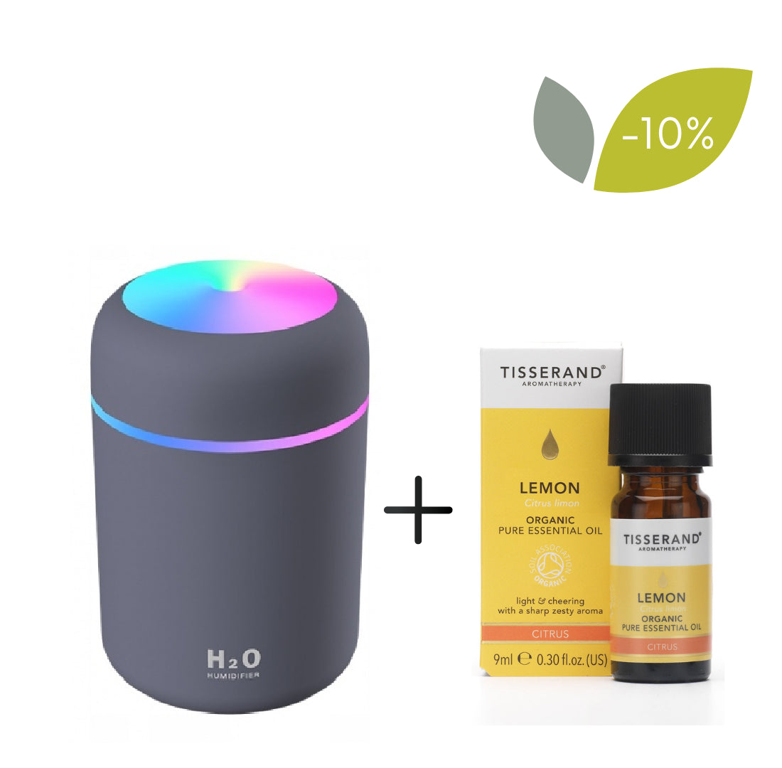 Appio Öl-Diffusor-Set graue Farbe + Zitrone Bio-Öl 9 ml TISSERAND