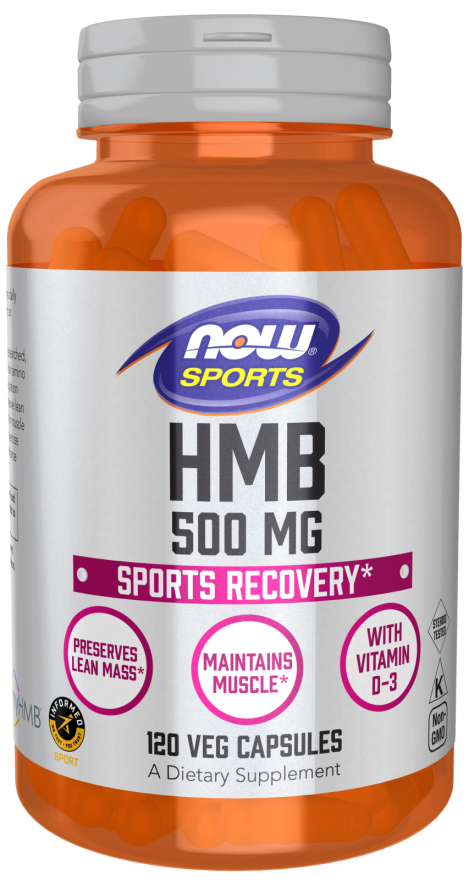 HMB 500 mg Leucin Kapseln von NOW FOODS, Sporternährung, 120 Kapseln, Nahrungsergänzung für Muskelaufbau
