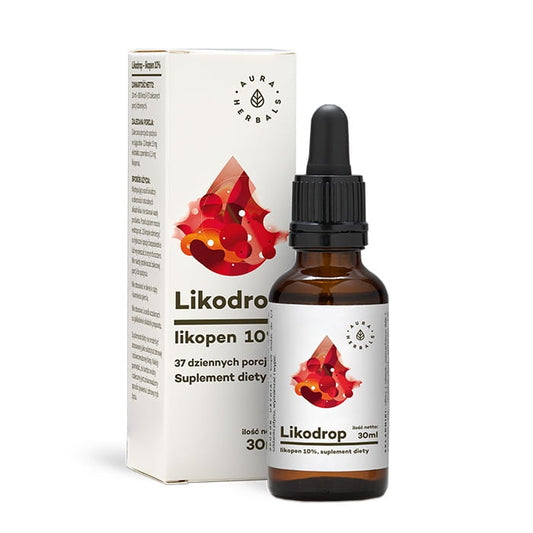Lycodrop Lycopin 10% Tropfen in 30 ml Flasche von AURA HERBALS, mit Tropfen für die Einnahme und Lycopin-Extrakt.