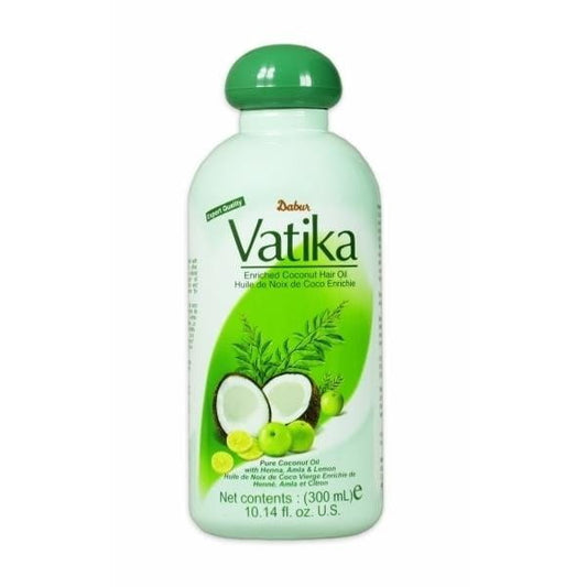 DABUR VATIKA Kokosöl in 300 ml Flasche, cremige Textur, ideal für Haar- und Hautpflege, sichtbare Verpackung auf weißem Hintergrund