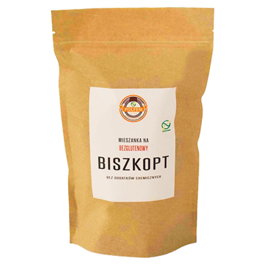 Glutenfreies Biskuitkuchen-Mischung von POLFEM, 500 g, mit Mehl, Backpulver und Zutaten für glutenfreie Kuchen.